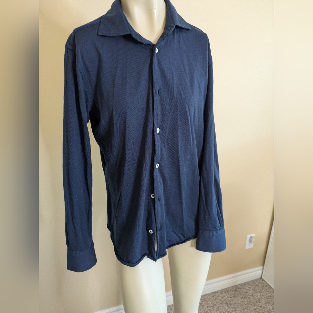 Maurizio Baldassari Long Sleeve Button Down Shirt Dark Navy Blue Mens Medium